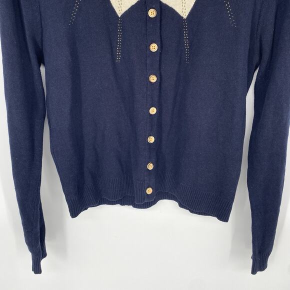 Royal Monk Banned Apparel Navy Yellow Jaquard Cardigan Sweater women's Size M - Picture 6 of 9